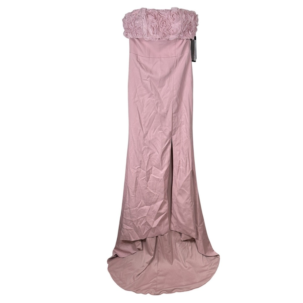 NEW Cocomelody Formal Gown Womens 4? Pale Pink Rosette Strapless Maxi Train Prom
